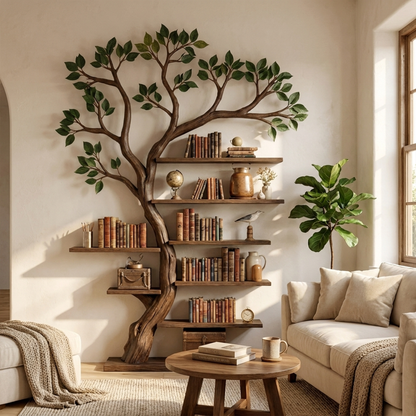 Rustic Tree Bookshelf Living Room Office Artistic Wall Display