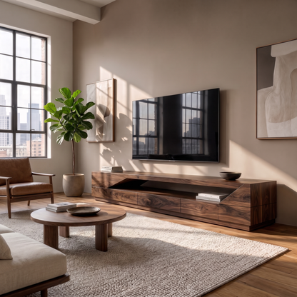 Minimal TV Console With Natural Wood Grain Design For Living Room