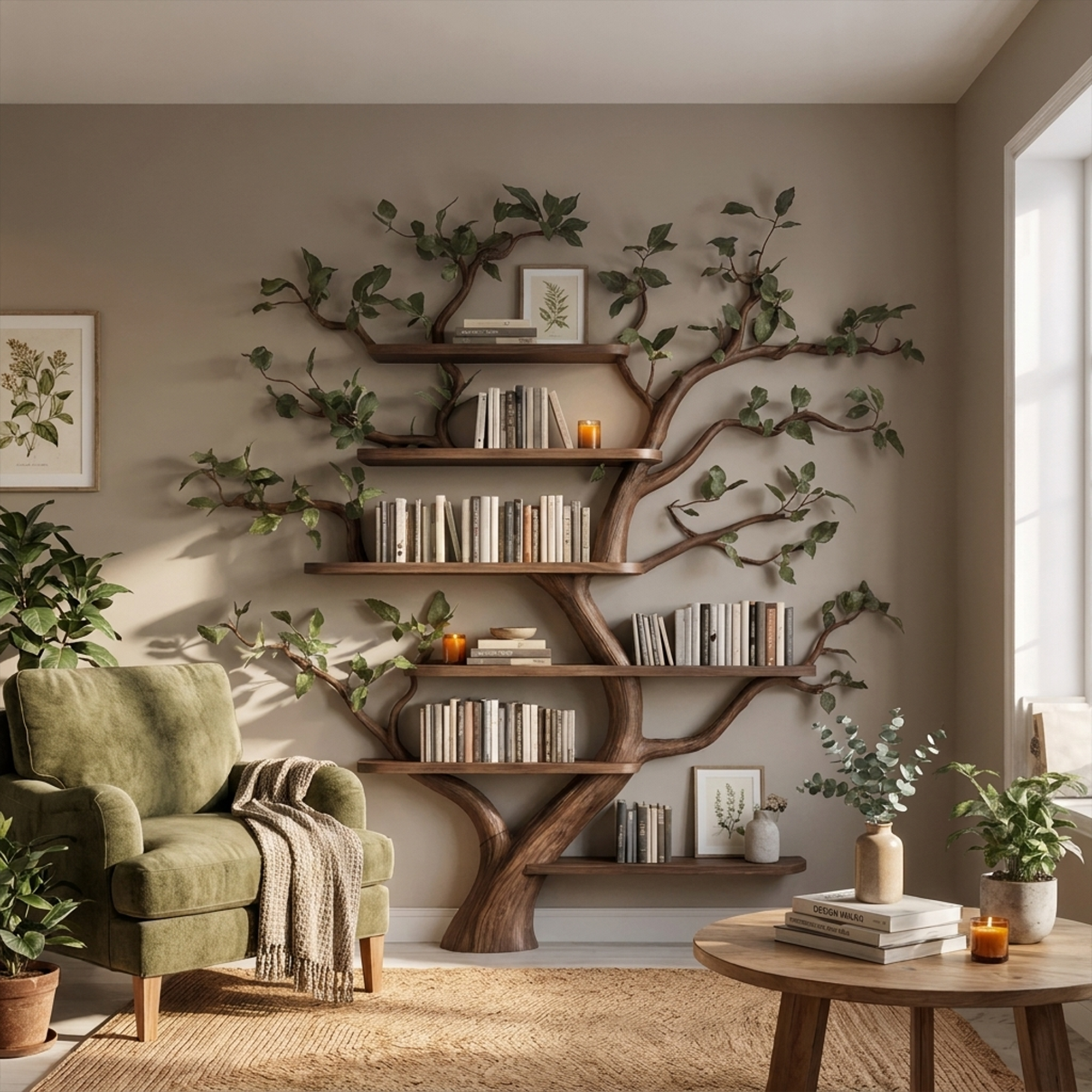 Mid Century Tree Wall Shelf Christmas Living Room