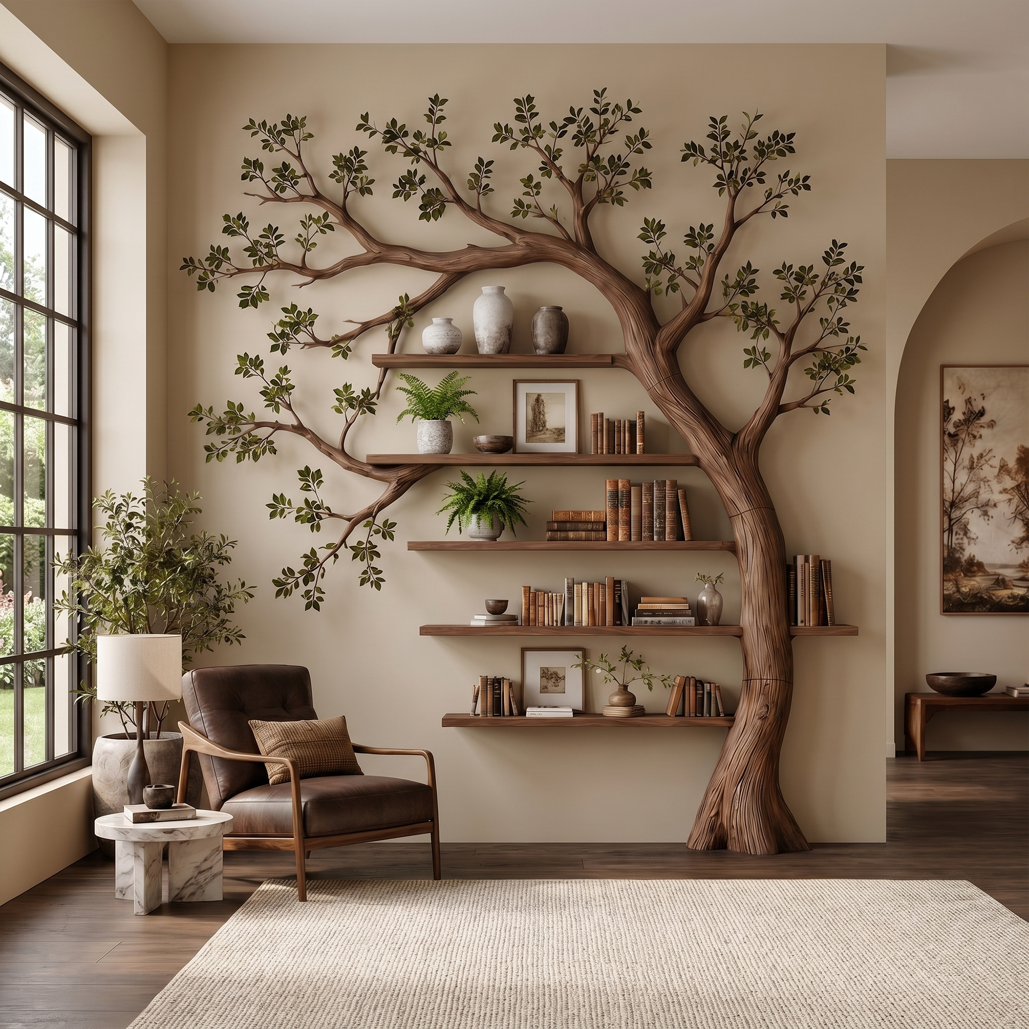Rustic Tree Bookshelf Reading Corner Home Office Library Display