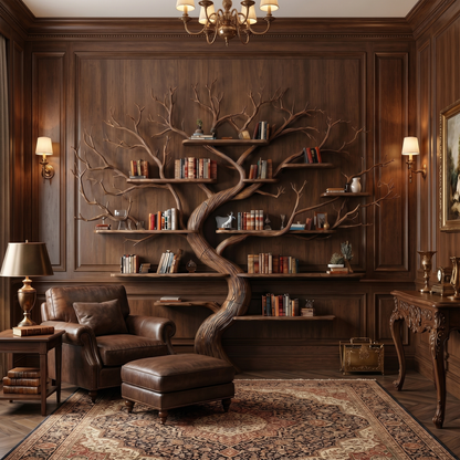 Rustic Tree Wall Bookshelf Bedroom Lounge
