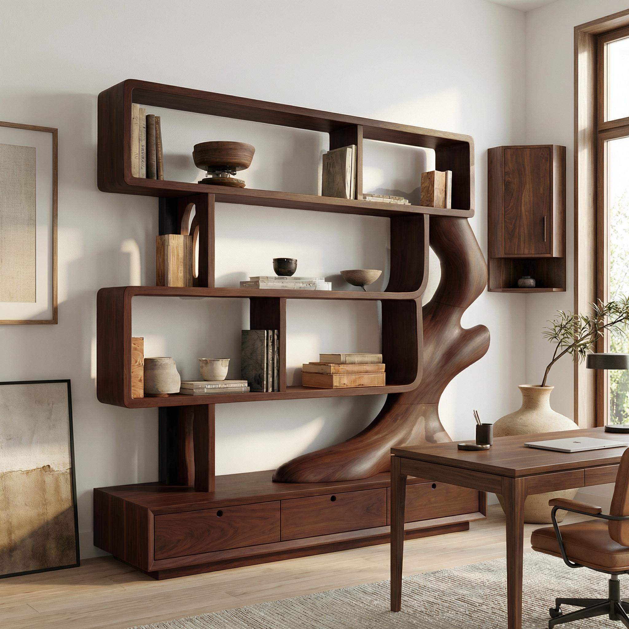 Contemporary Wooden Bookcase With Storage For Living Room