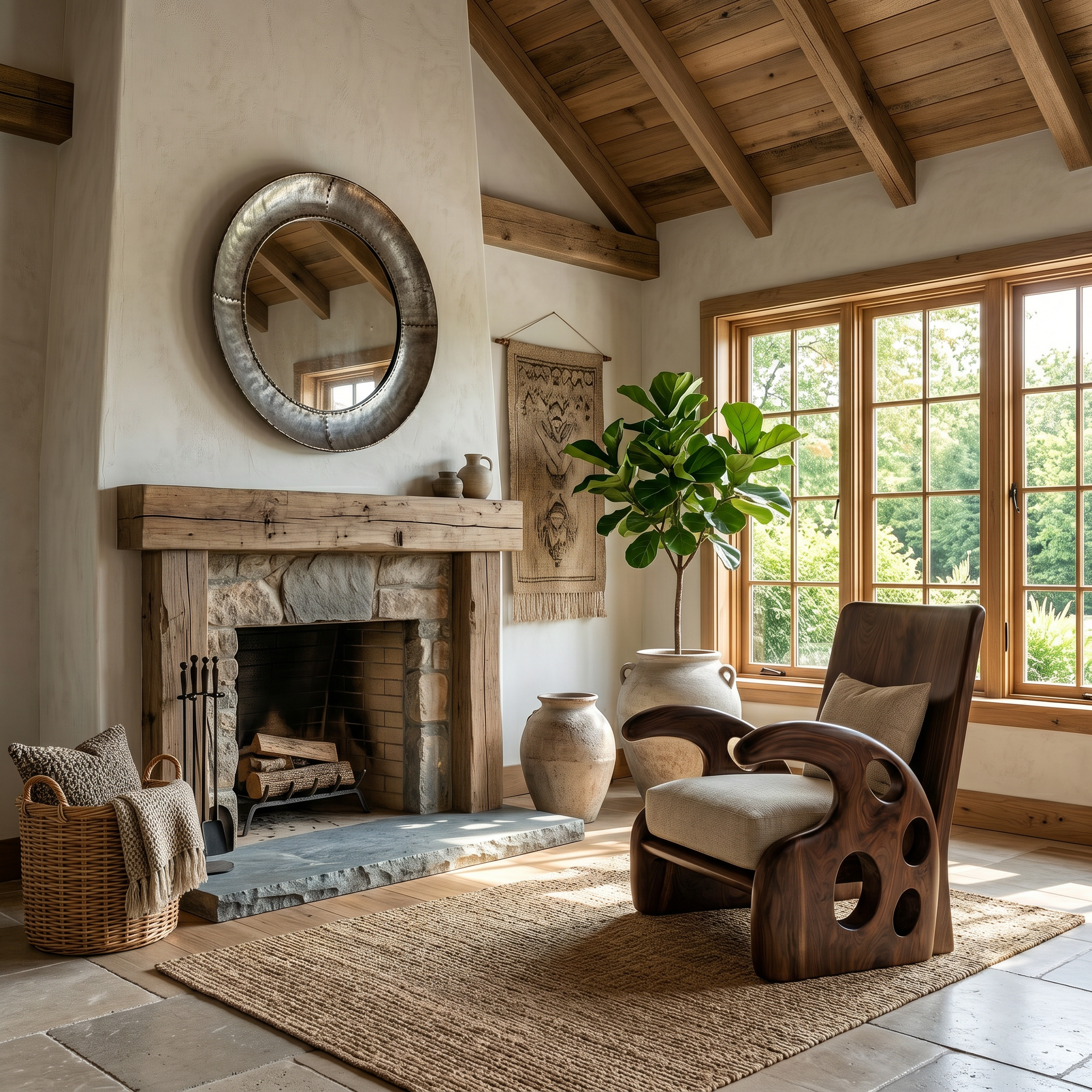Organic Wooden Armchair For Reading Corner And Living Room