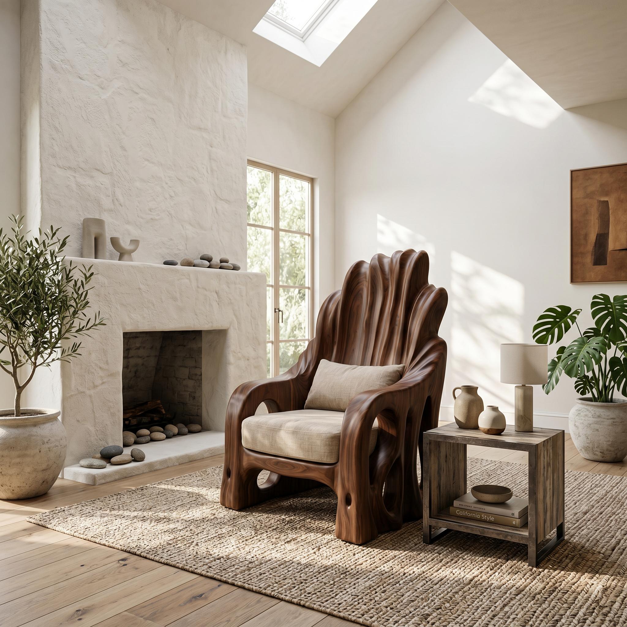 Leaf Inspired Wooden Armchair For Living Room