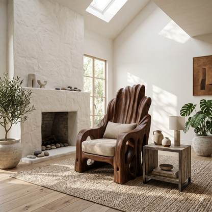 Leaf Inspired Wooden Armchair For Living Room