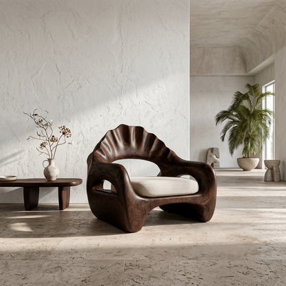 Sculptural Lounge Chair With Handcrafted Wooden Structure For Living Room