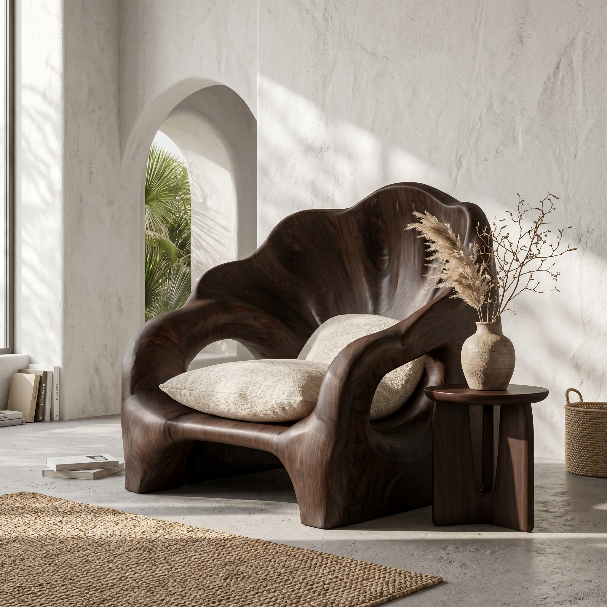 Organic Accent Chair With Artistic Wood Frame For Living Room