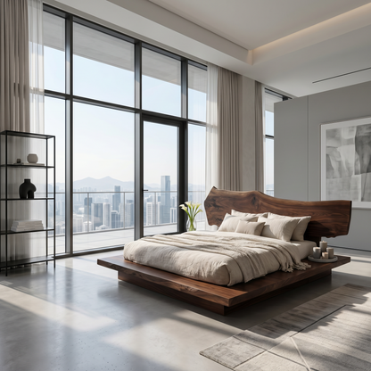 Rustic Bed Frame With Natural Wood Headboard For Bedroom