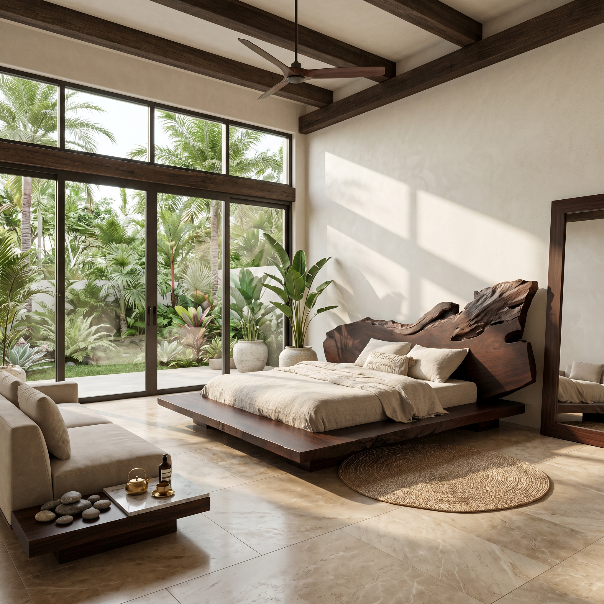 Modern Bed Frame With Live Edge Wood Headboard For Bedroom