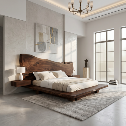 Japandi Bed Frame With Handcrafted Solid Wood Design For Bedroom