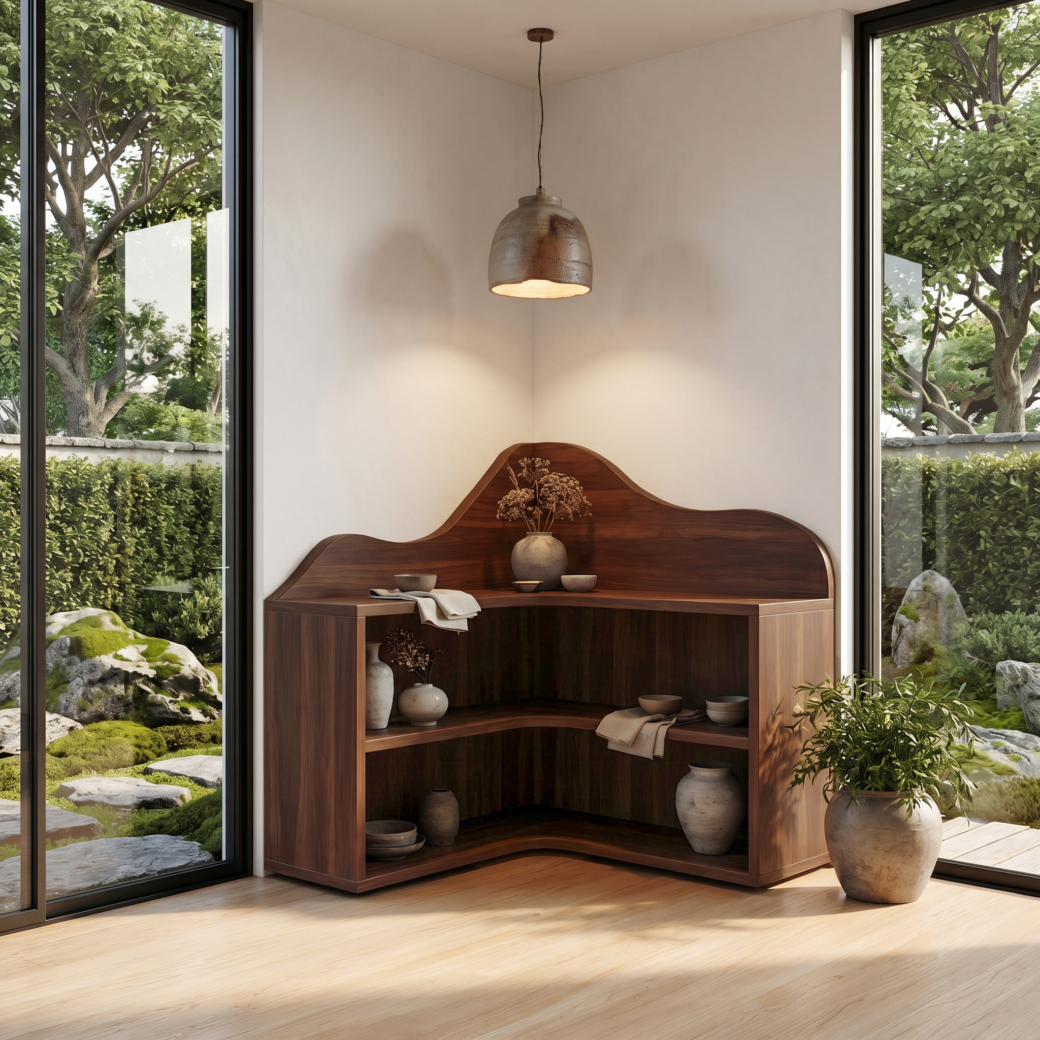 Organic Corner Bookshelf With Sculptural Curved Shelves And Open Storage For Living Room And Bedroom