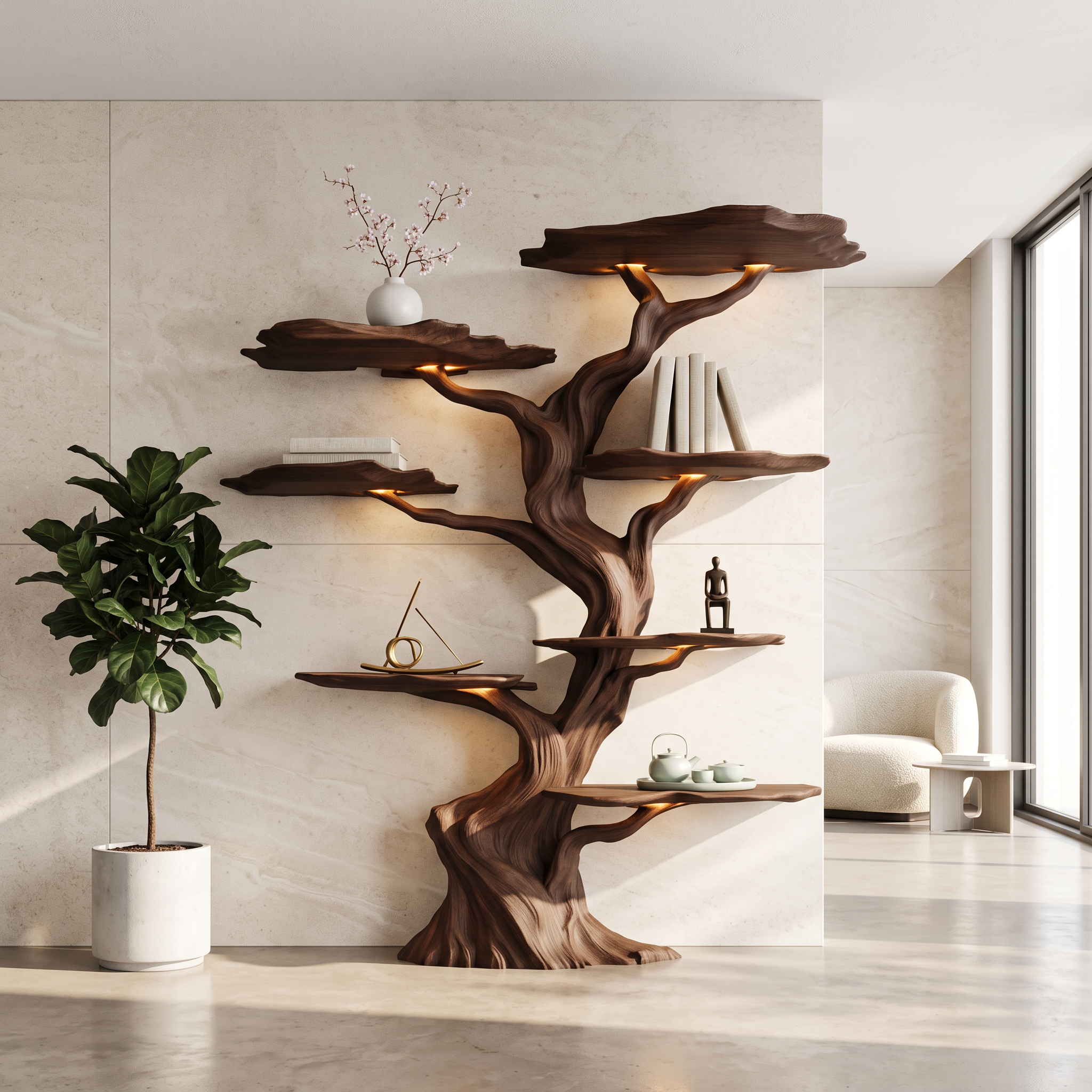 Modern Tree Bookshelf Wood Handmade Natural Gift