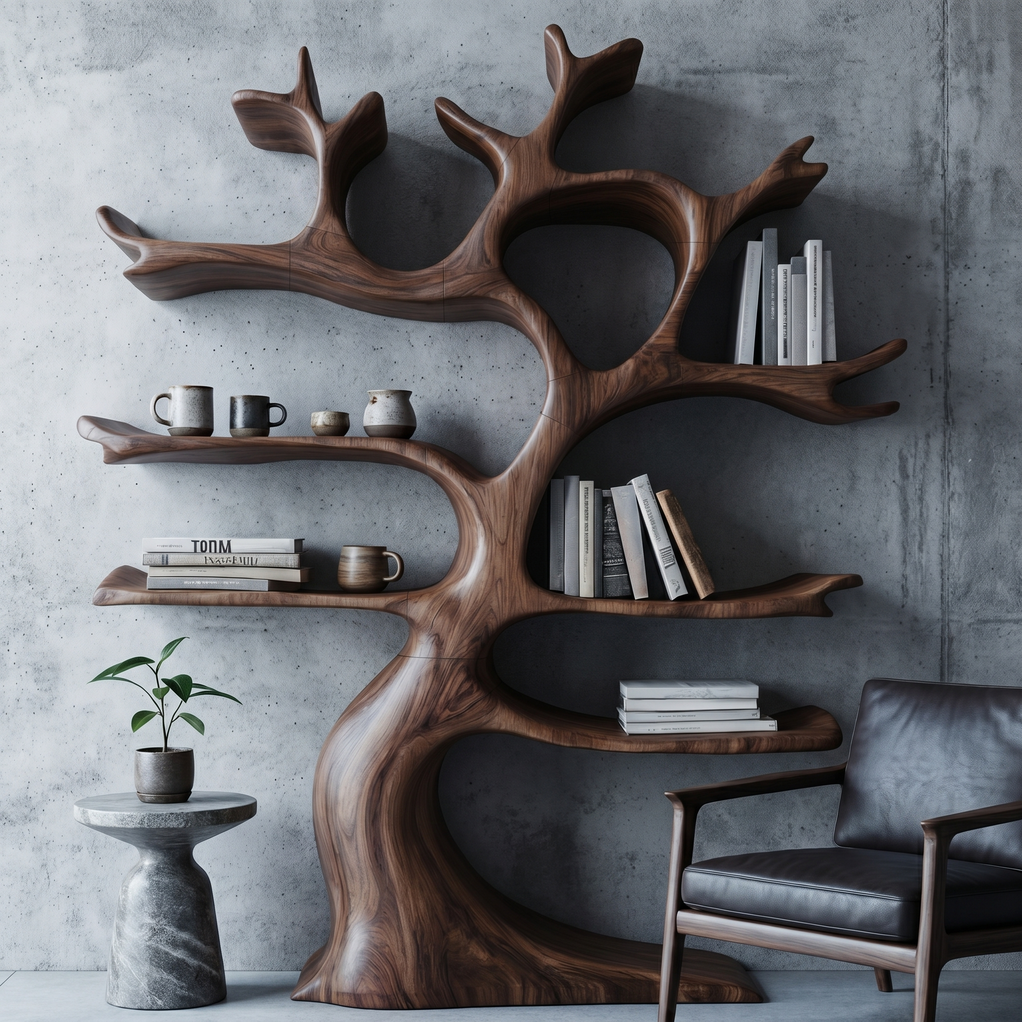 Organic Modern Tree Wall Shelf With Branch Inspired Storage For Living Room