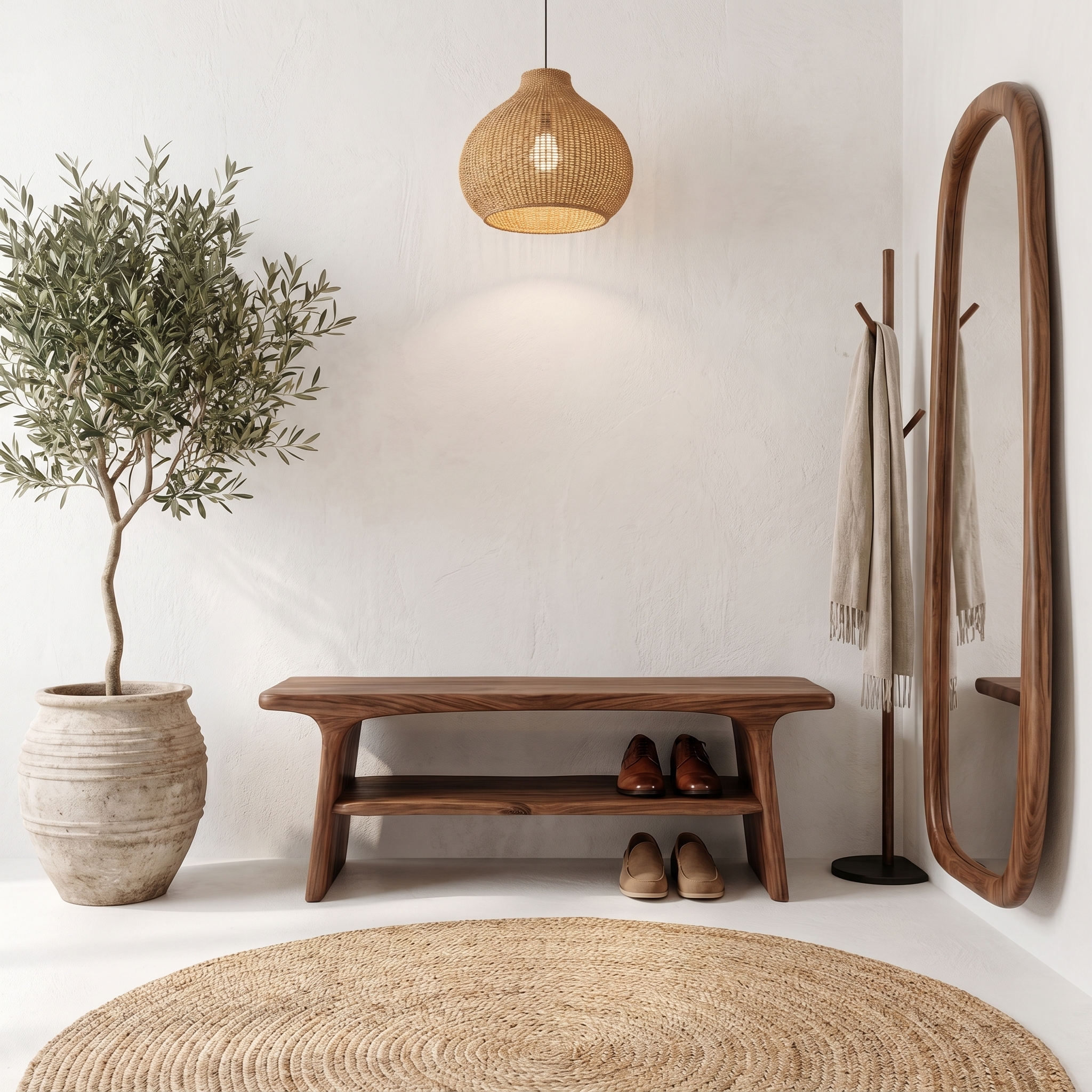 Rustic Shoe Bench With Natural Wood Storage For Entryway