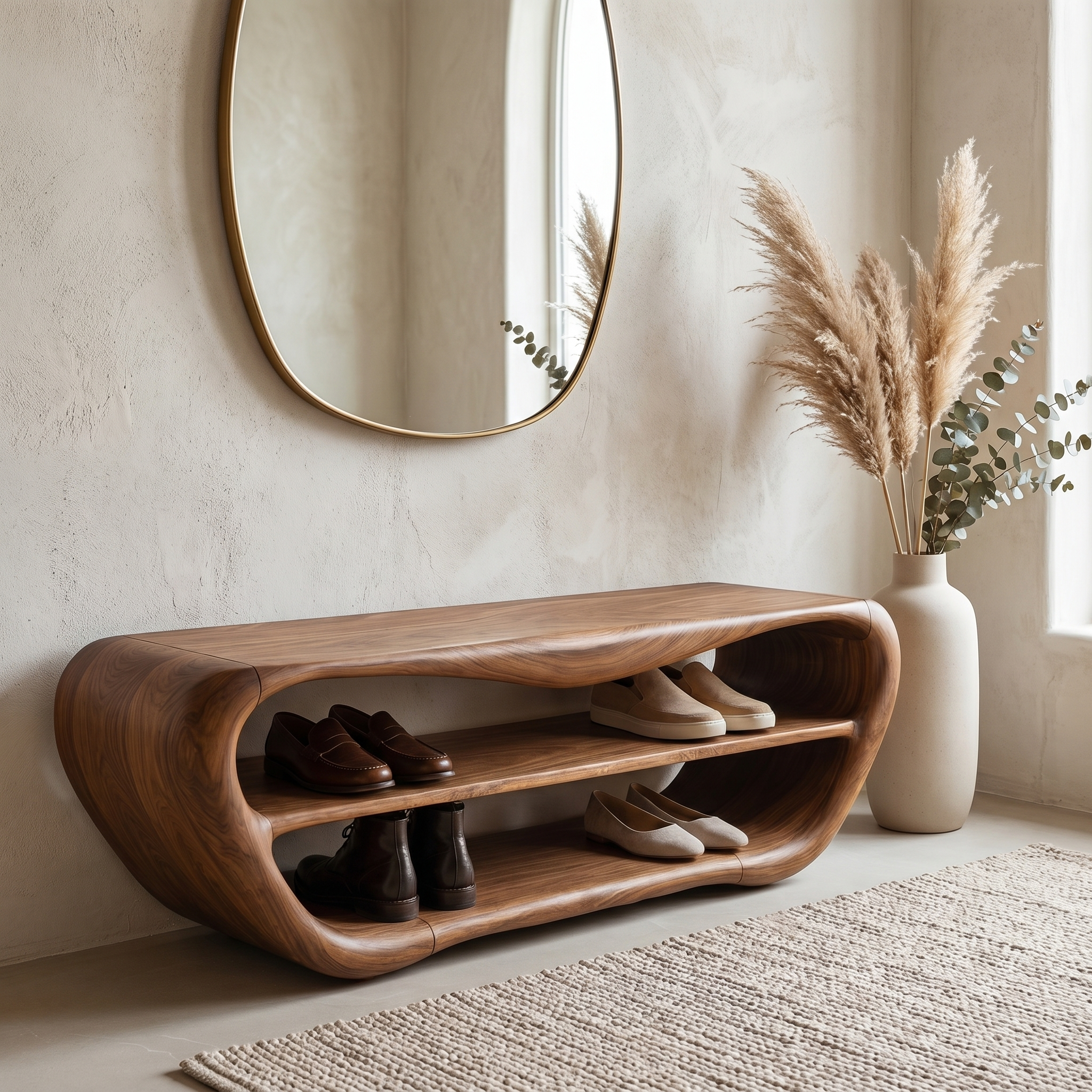 Handcrafted Shoe Bench With Open Storage For Entryway