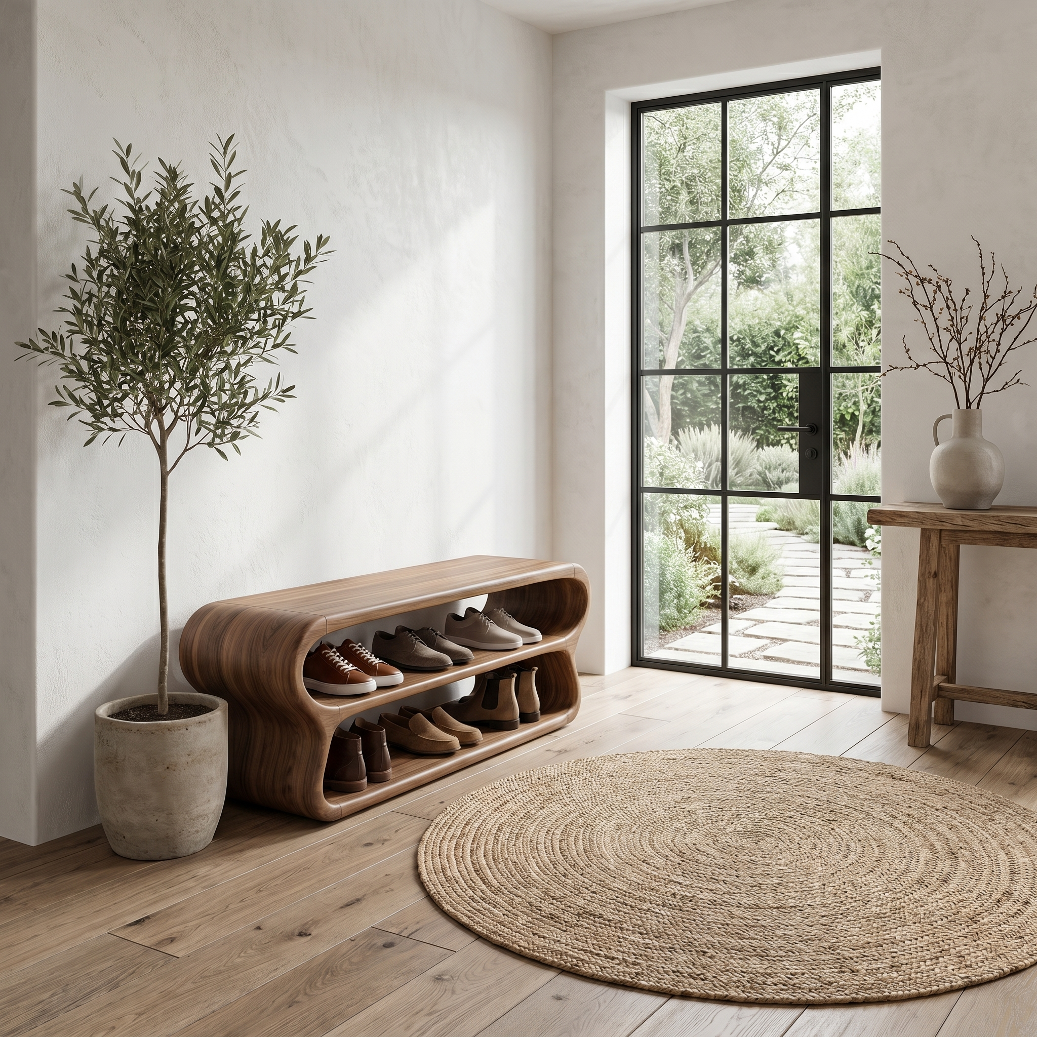 Contemporary Shoe Bench With Open Storage Compartments For Hallway