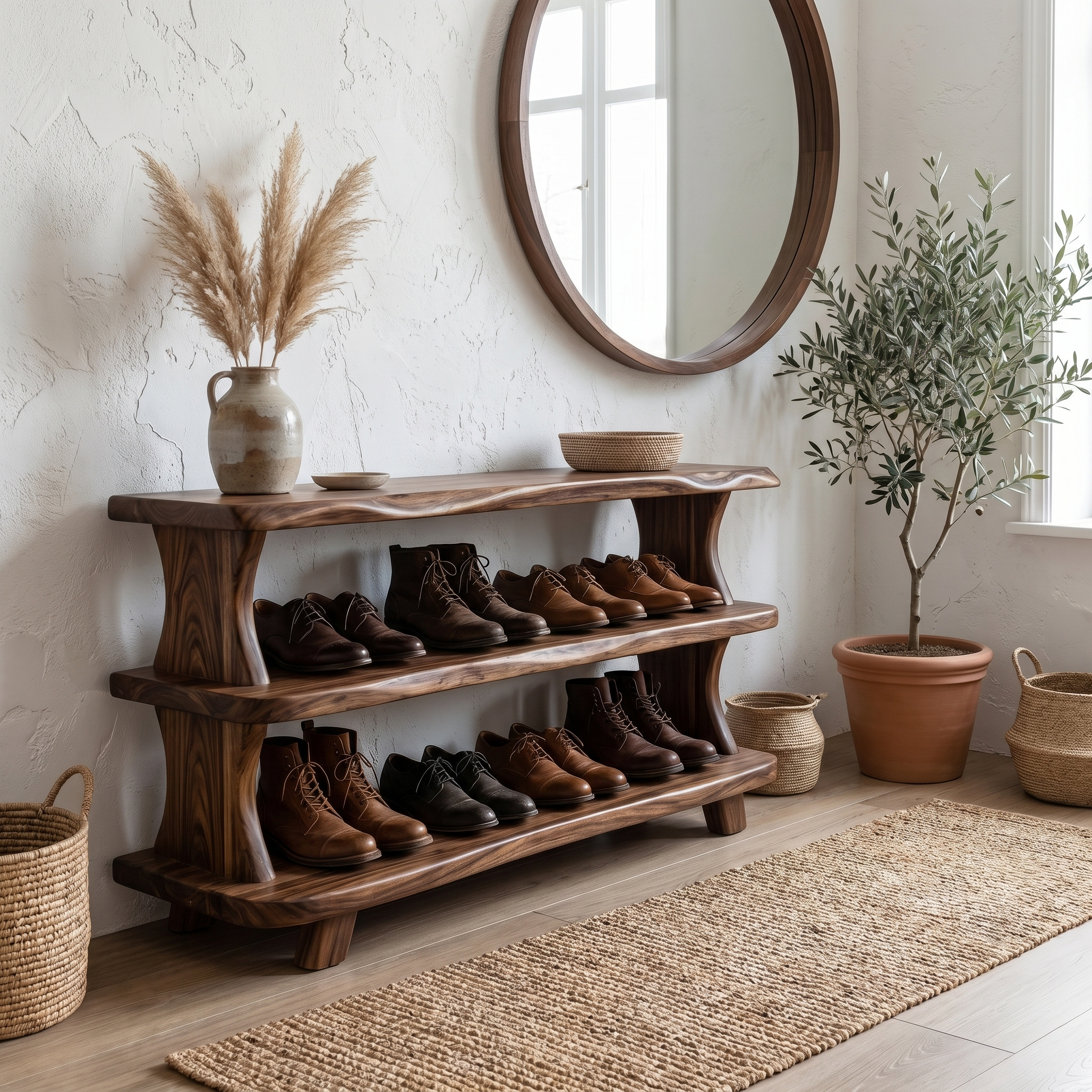 Modern Shoe Rack Sculptural Storage Design For Entryway