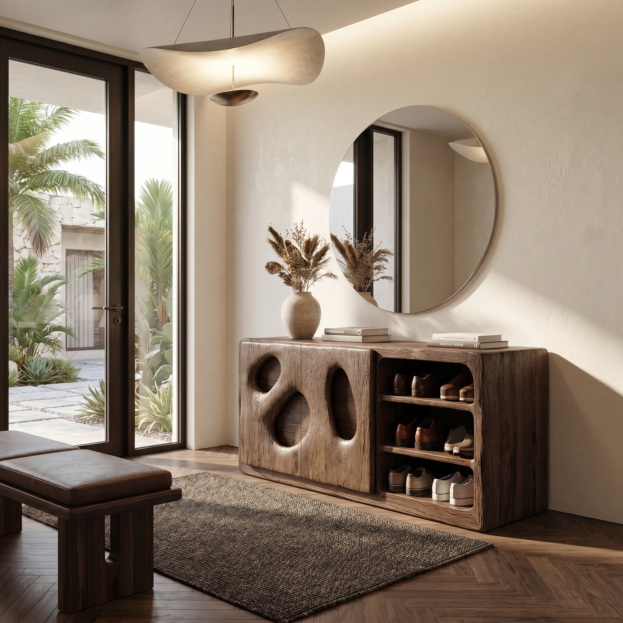 Organic Modern Shoe Cabinet Artistic Storage Design For Hallway