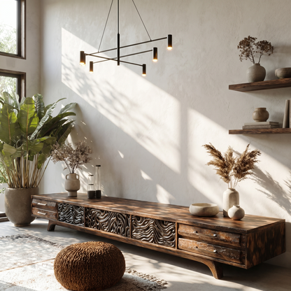 Rustic TV Cabinet Nature Inspired Media Console For Living Room