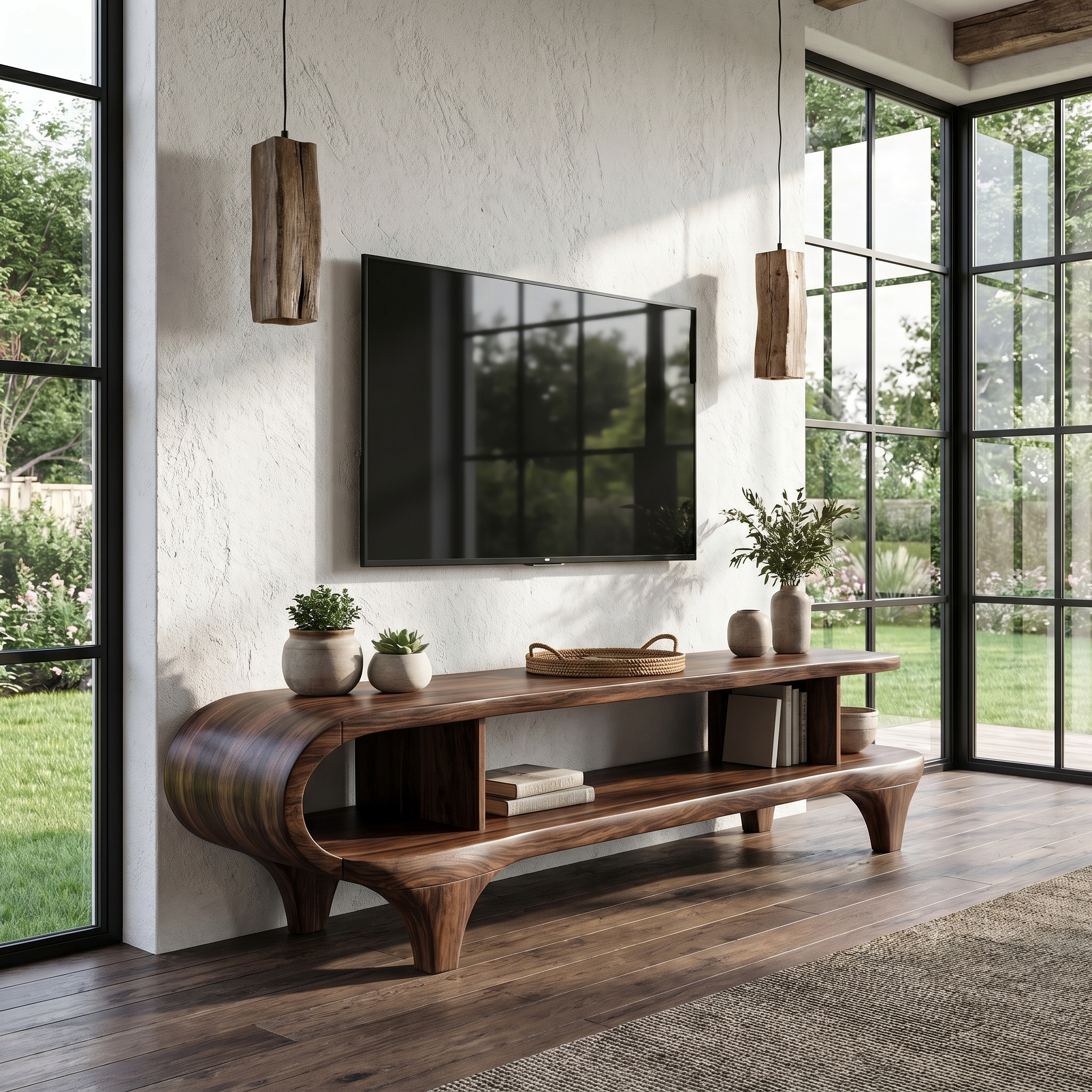 Contemporary TV Cabinet Organic Curved Framework For Living Room