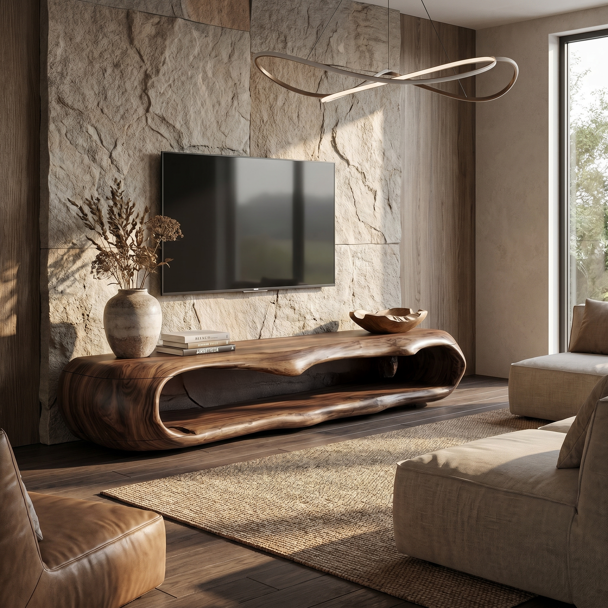 Sculptural TV Cabinet Nature Inspired Artistic Design For Living Room
