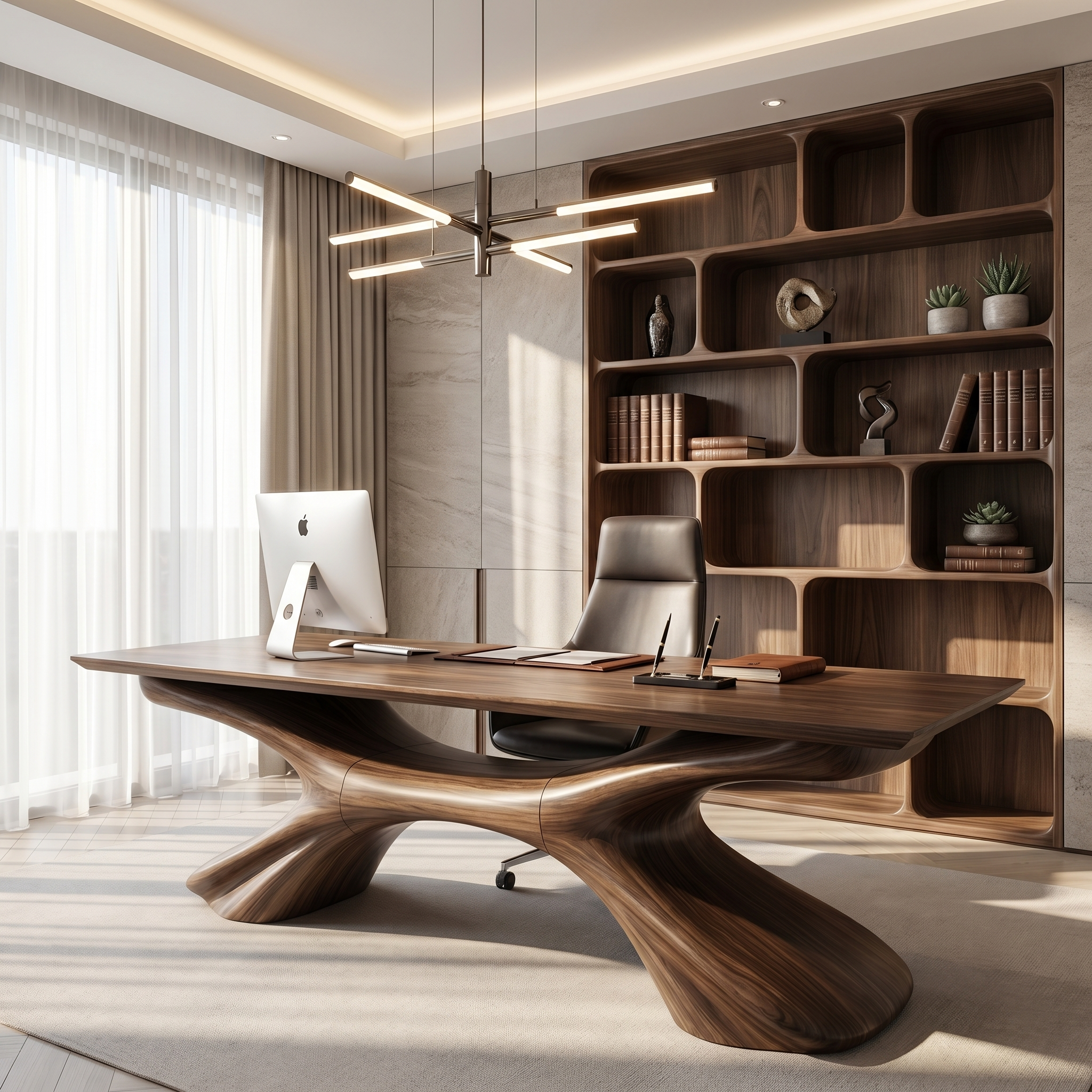 Modern Executive Desk Sculptural Design For Home Office Workspace