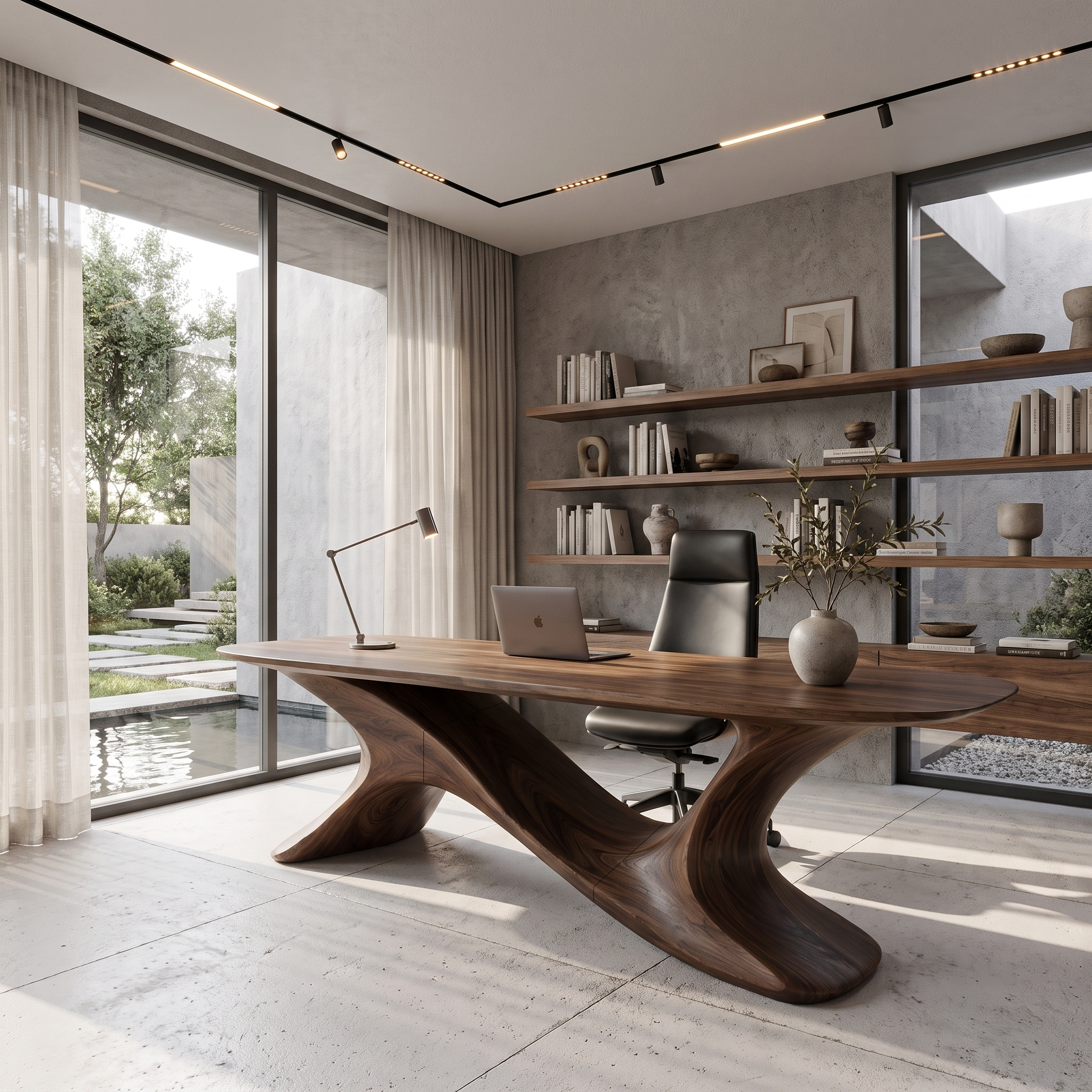 Rustic Open Loop Desk Solid Wood Writing Desk For Home Office