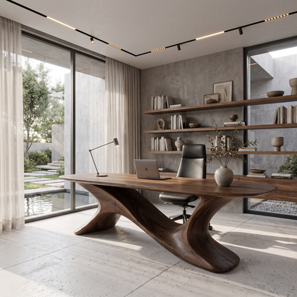Rustic Open Loop Desk Solid Wood Writing Desk For Home Office