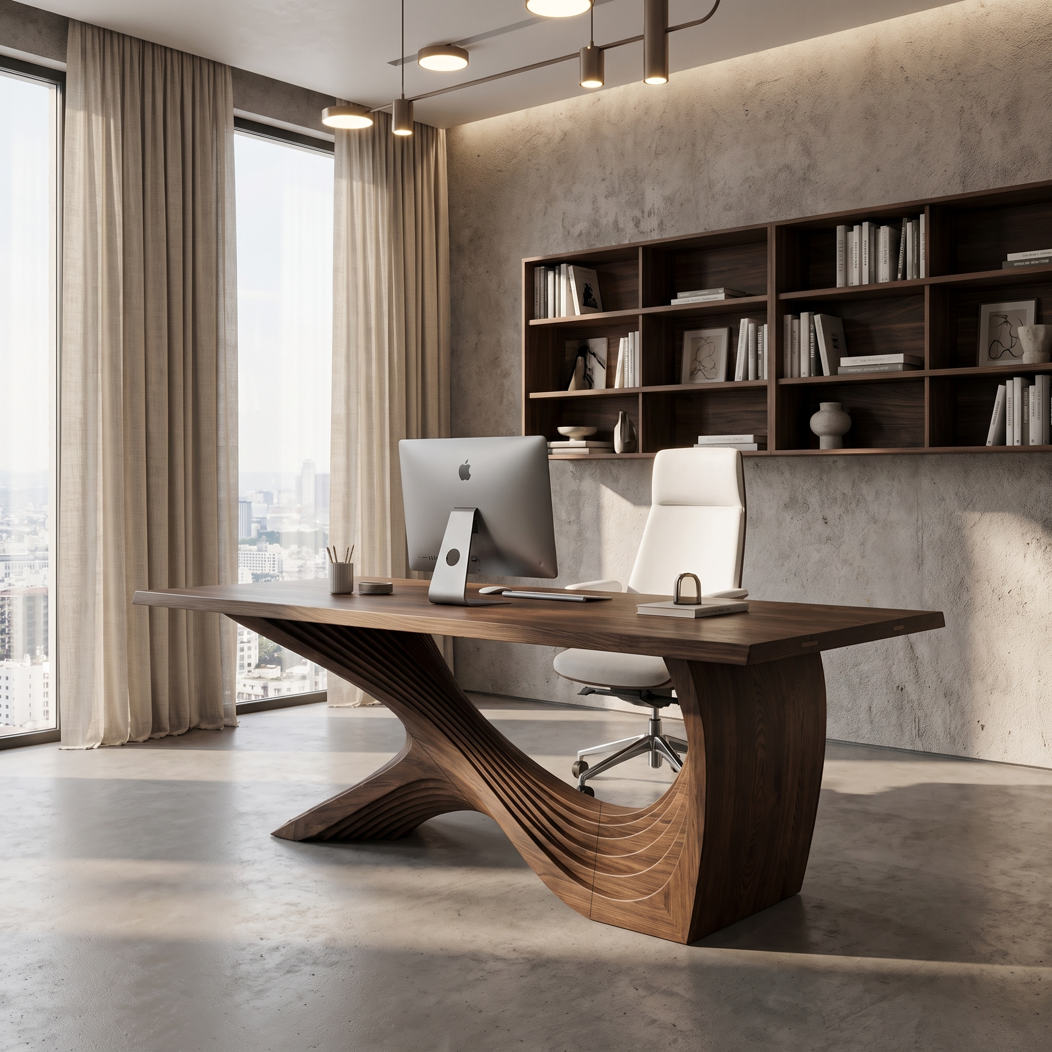 Organic Curved Base Desk Wooden Writing Desk For Home Office