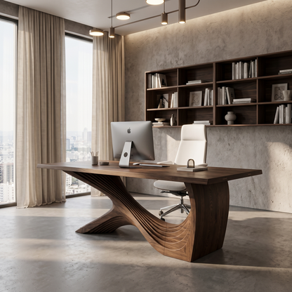 Organic Curved Base Desk Wooden Writing Desk For Home Office