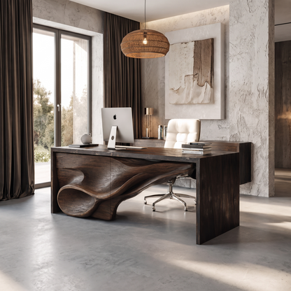Sculptural Writing Desk Handcrafted Storage Design For Executive Home Office