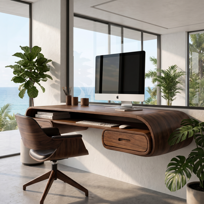 Minimalist Wall Mounted Desk With Built In Drawers For Home Office