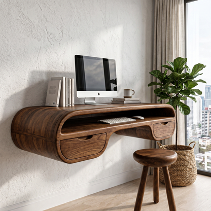 Contemporary Floating Desk With Integrated Drawer Storage For Workspace