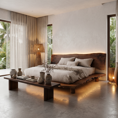 Rustic Bed Frame With Live Edge Headboard For Bedroom