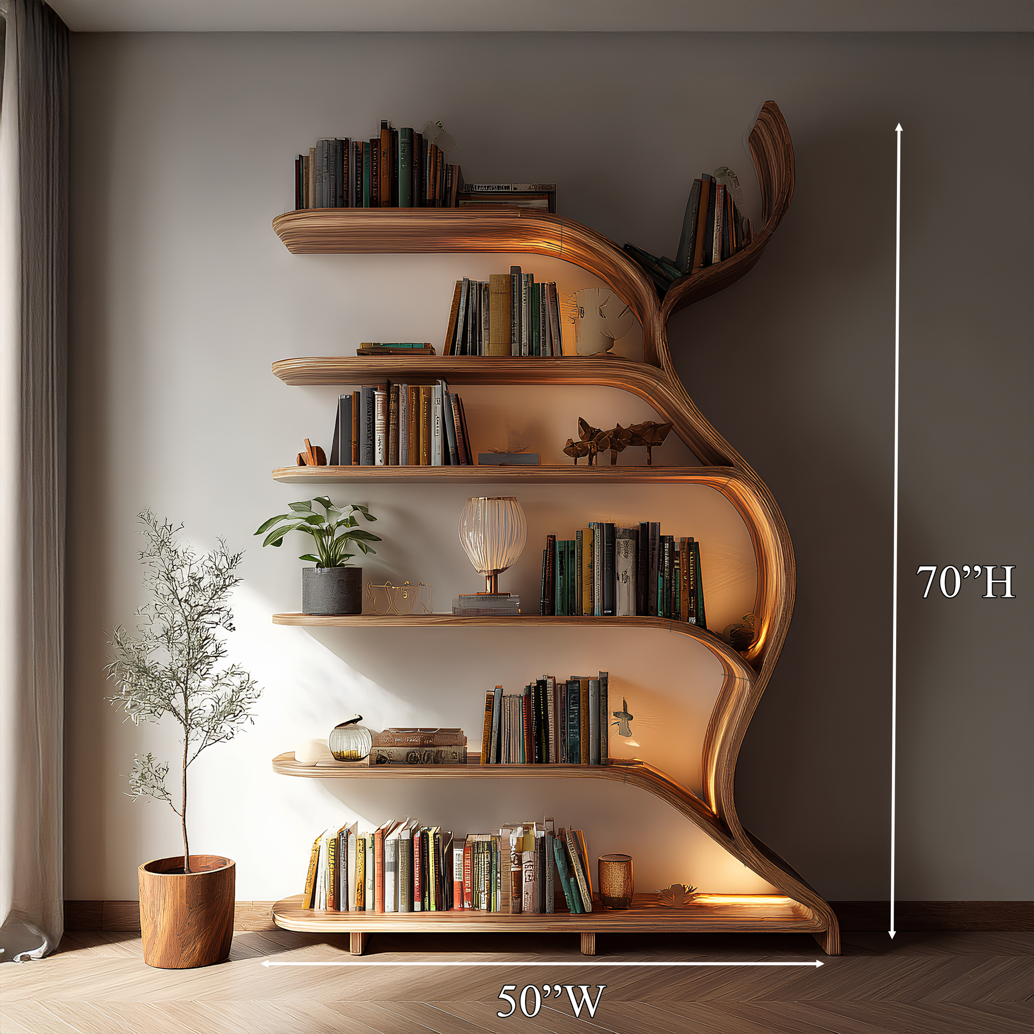Tree Branch Bookshelf Solid Wood Farmhouse Wall Gift