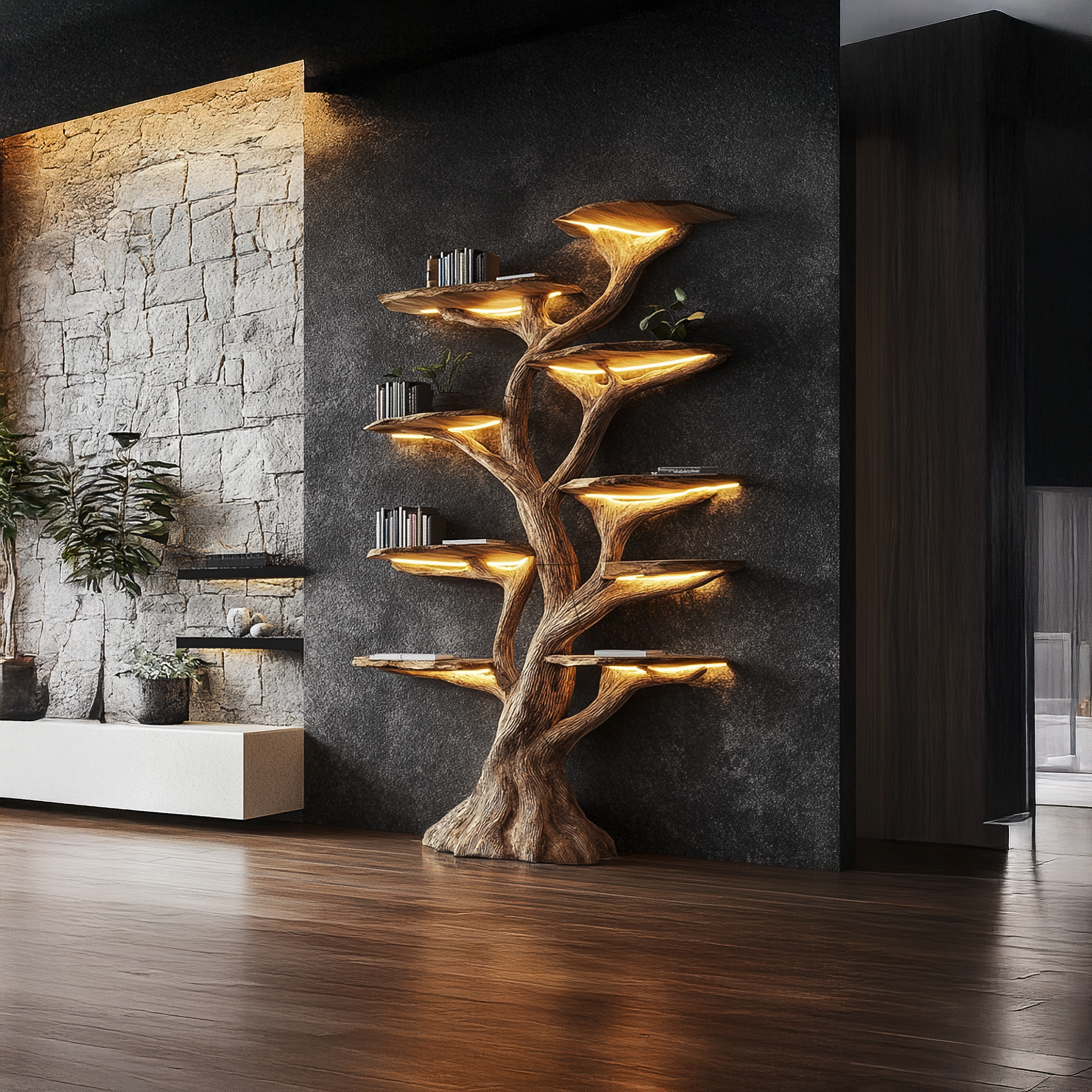 Wooden Tree Bookshelf Rustic Custom Display Gift