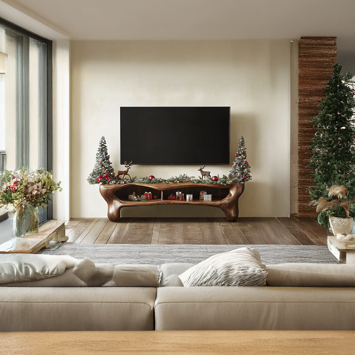 Rustic Christmas TV Cabinet Festive Living Room