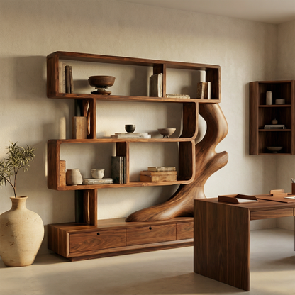 Contemporary Wooden Bookcase With Storage For Living Room