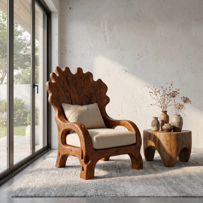 Handcrafted Wooden Lounge Chair For Living Room And Reading Nook