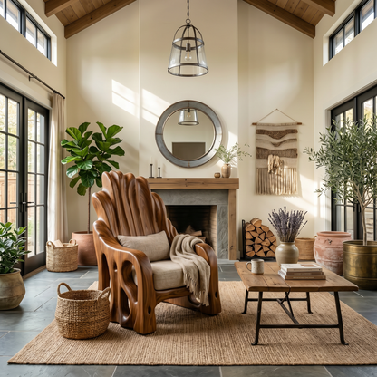 Leaf Inspired Wooden Armchair For Living Room