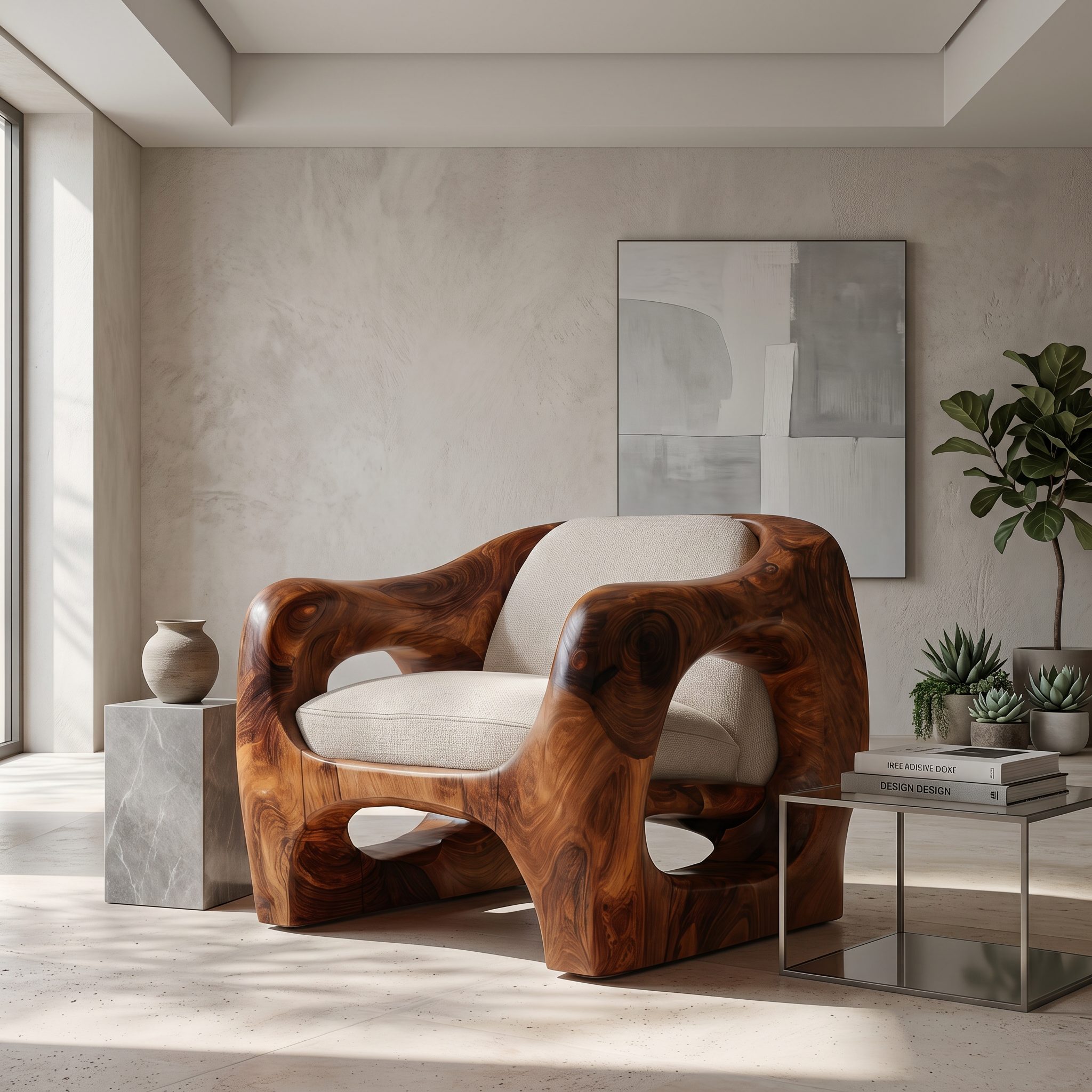 Modern Organic Wooden Armchair For Living Room