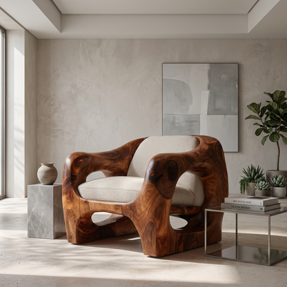 Modern Organic Wooden Armchair For Living Room