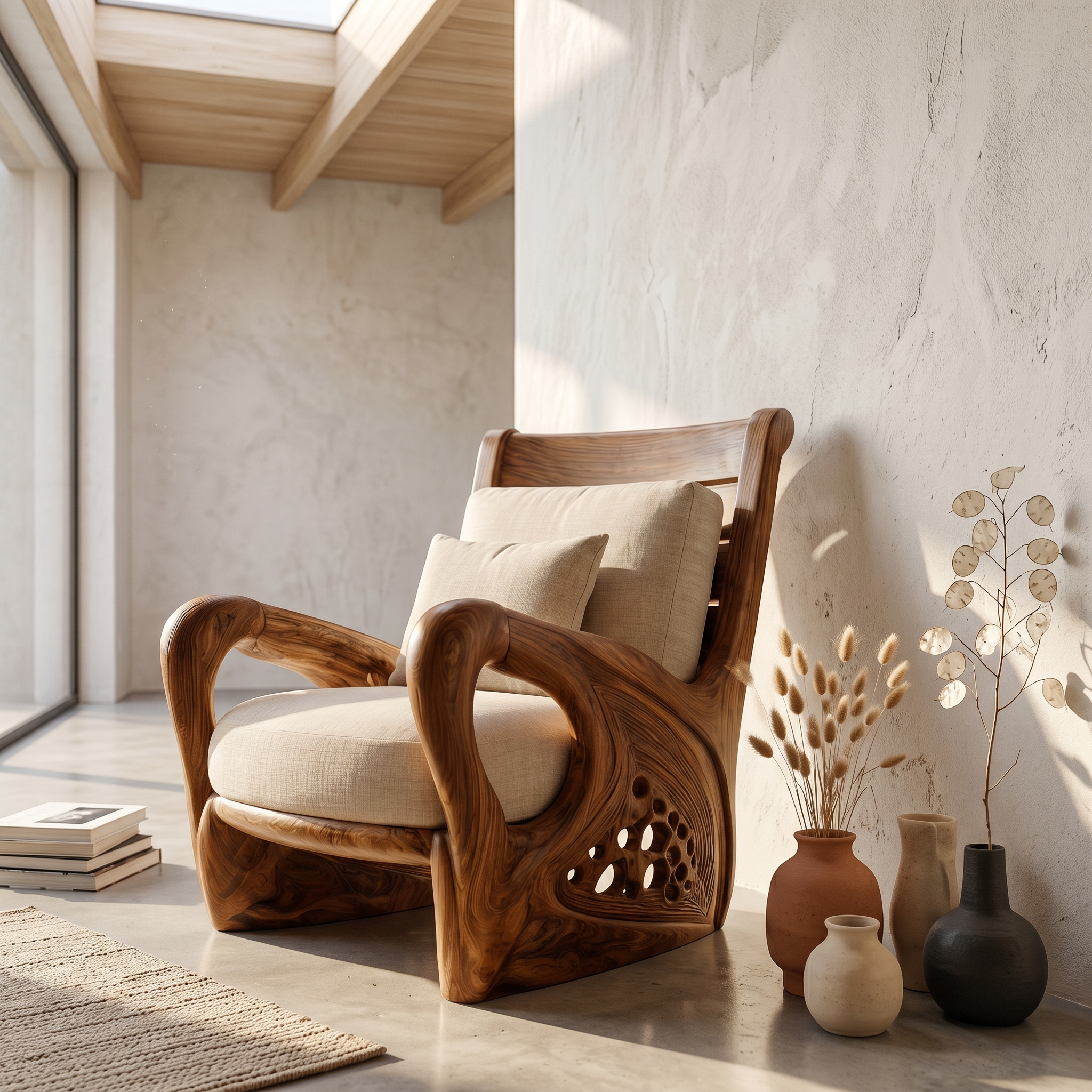 Nature Inspired Wooden Armchair For Living Room Relaxation And Comfort