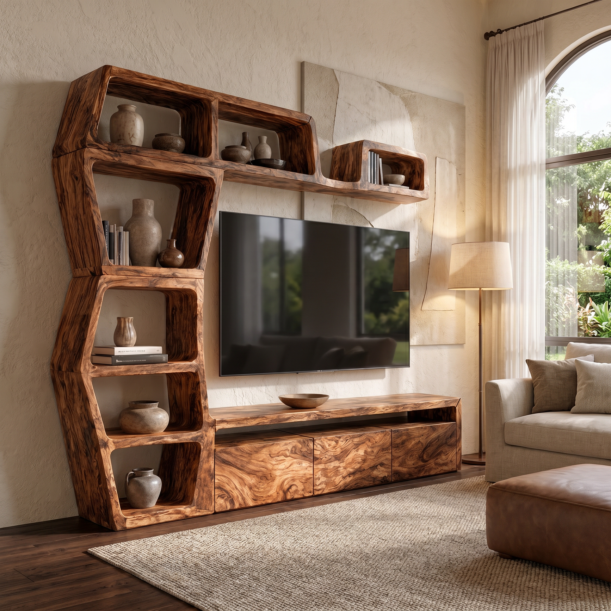 Contemporary Entertainment Center With Integrated Display Shelves For Living Room