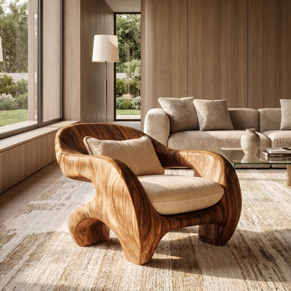 Organic Armchair Sculptural Wood Frame Design For Living Room