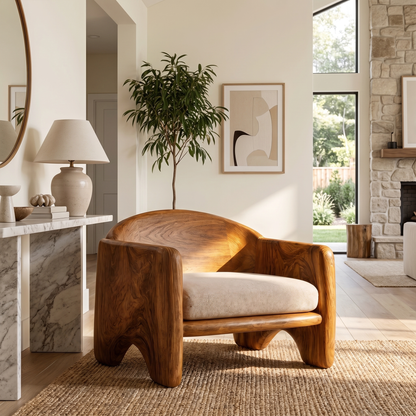 Rustic Armchair Sculptural Solid Wood Design For Living Room