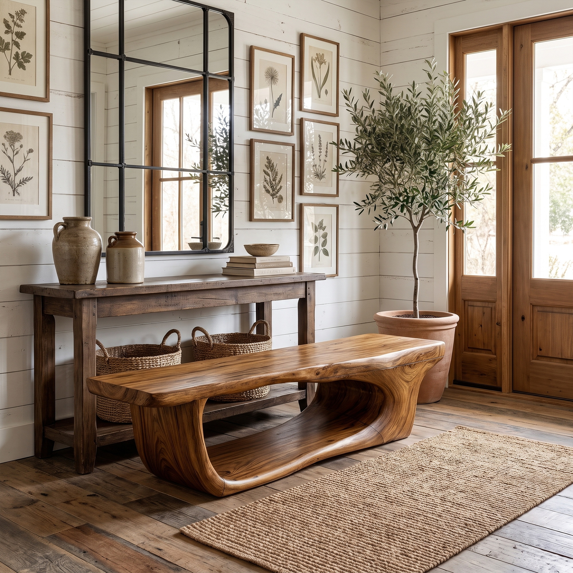 Organic Shoe Bench With Open Shoe Storage For Entryway