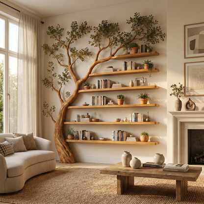 Rustic Tree Display Shelf Modern Living Room