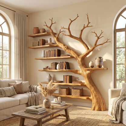 Rustic Branch Bookshelf Home Office Artistic Wall Decor