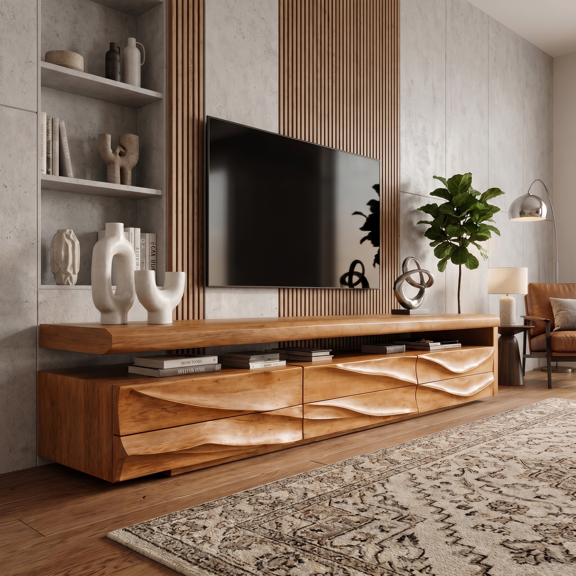 Organic Modern TV Cabinet With Handcrafted Solid Wood Design For Living Room